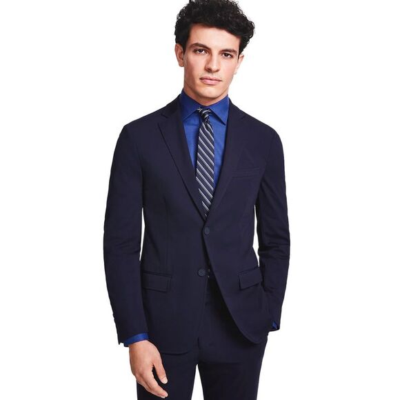 Calvin Klein Mens Slim-Fit Stretch Solid Knit Suit Jacket 36 Short Navy NWT $360